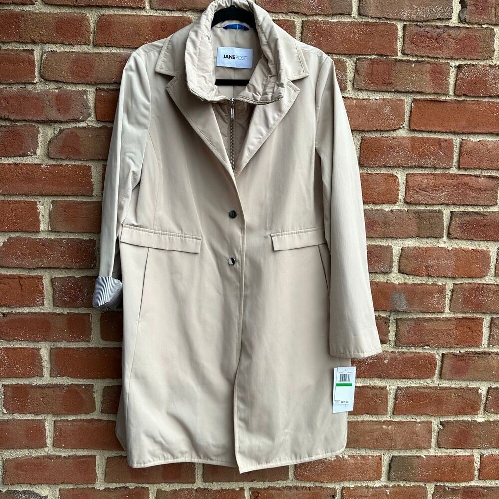 JANE POST $475 Stone Stand Collar Coat XL NEW